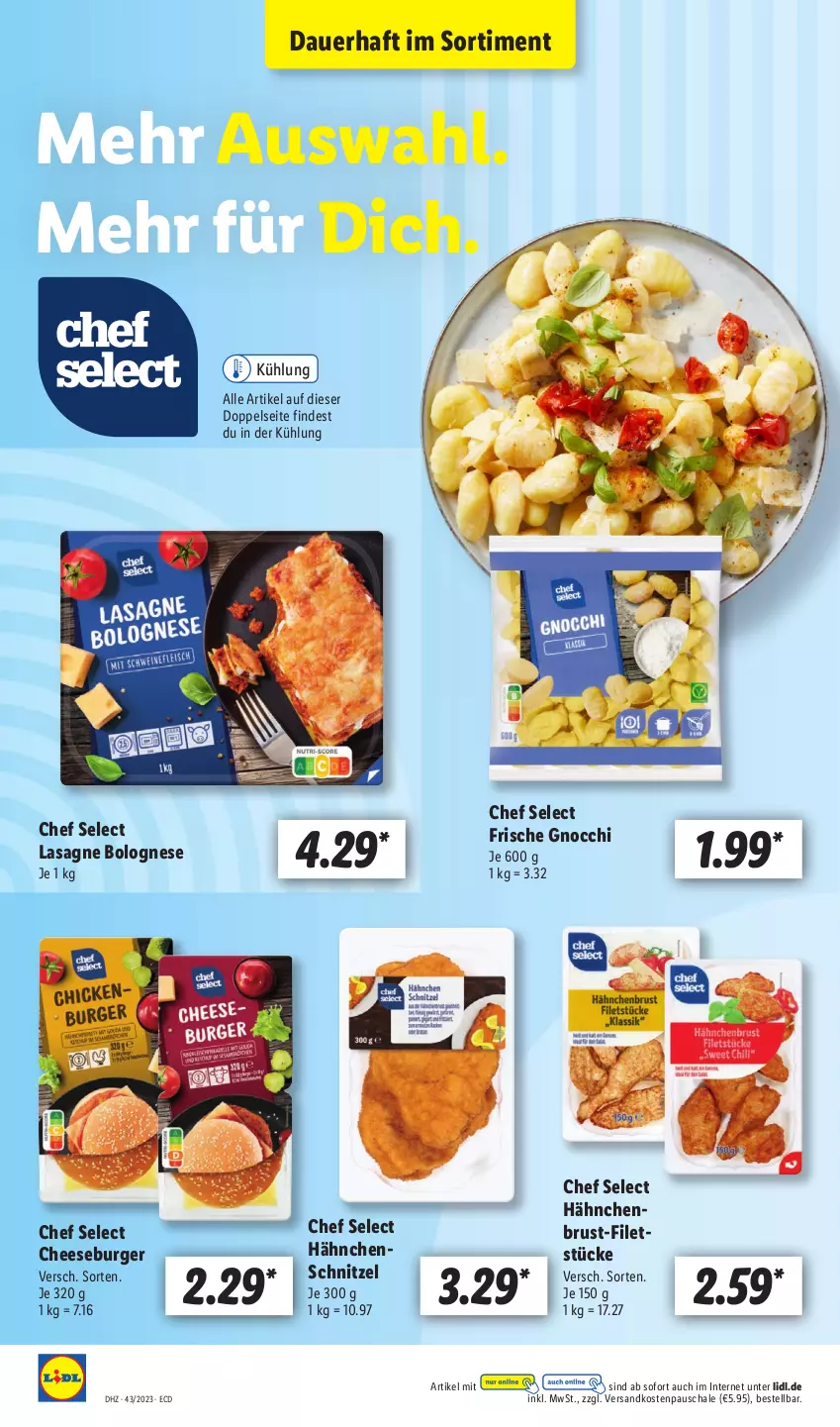 Aktueller Prospekt Lidl - Aktionsprospekt - von 23.10 bis 28.10.2023 - strona 12 - produkty: auer, bolognese, burger, filet, filets, gnocchi, hähnchenbrust, Hähnchenschnitzel, lasagne, ndk, Schal, Schale, schnitzel, Ti