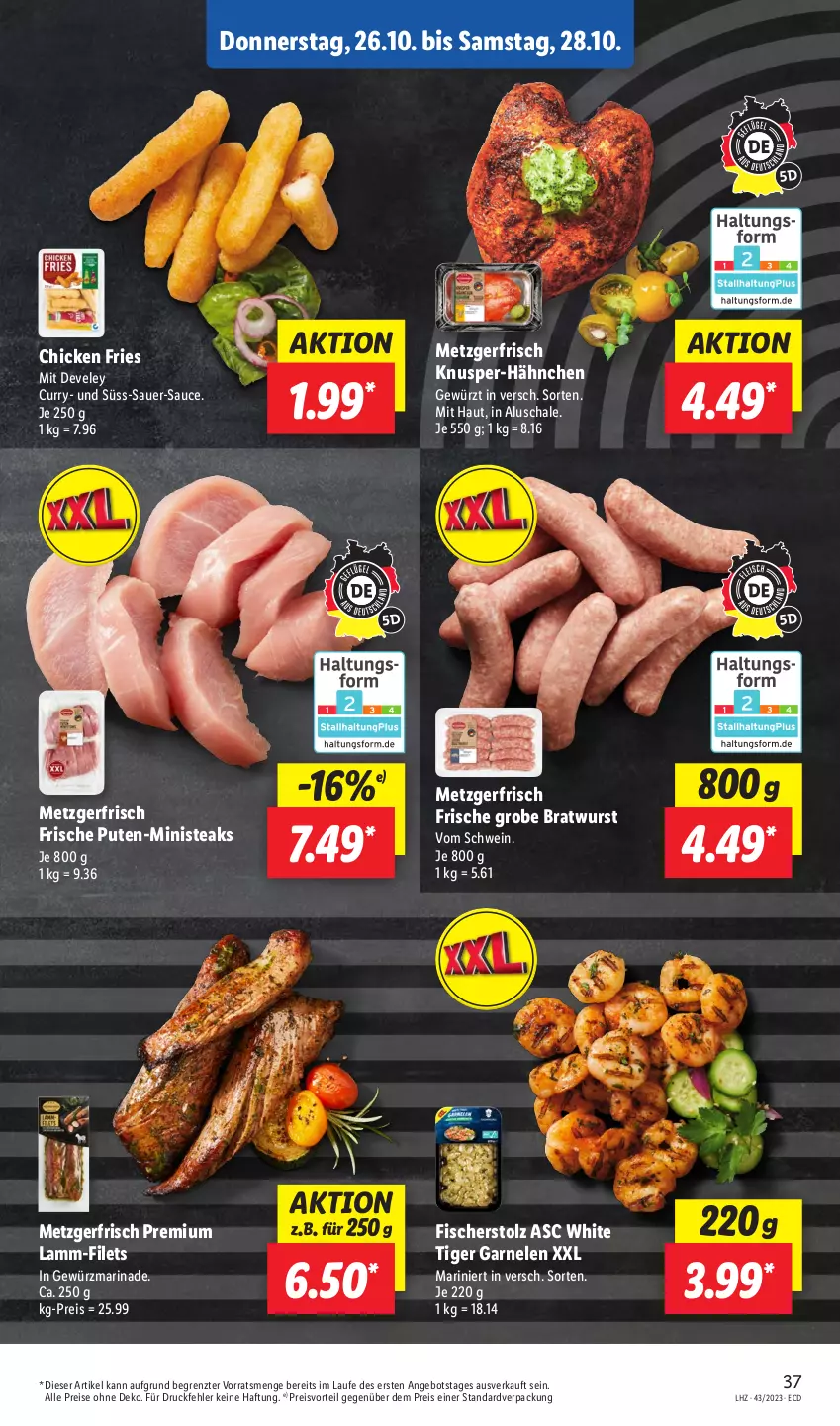 Aktueller Prospekt Lidl - Aktionsprospekt - von 23.10 bis 28.10.2023 - strona 49 - produkty: angebot, auer, bratwurst, curry, develey, eis, filet, filets, fisch, fische, Fischer, garnelen, gewürz, grobe bratwurst, lamm, marinade, preisvorteil, pute, reis, sauce, Schal, Schale, schwein, steak, steaks, Ti, wein, wurst, ZTE