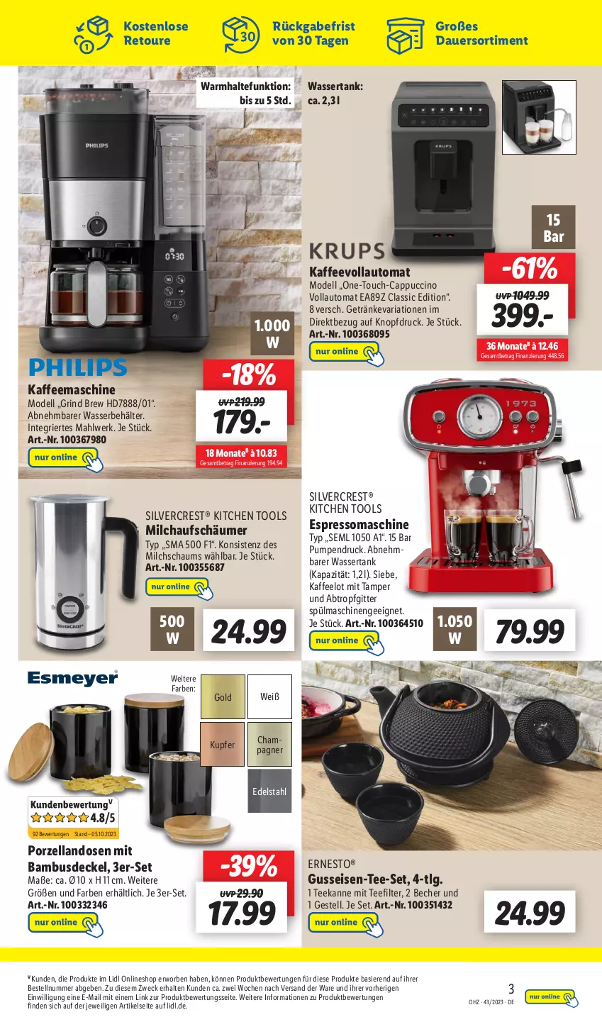 Aktueller Prospekt Lidl - Aktionsprospekt - von 23.10 bis 28.10.2023 - strona 59 - produkty: auer, auto, bambus, Becher, Behälter, Cap, cappuccino, champagne, champagner, cin, decke, Deckel, dell, edelstahl, eis, ernesto, espresso, getränk, getränke, kaffee, kaffeemaschine, kaffeevollautomat, korb, LG, milch, milchaufschäumer, Mode, Ria, rind, silvercrest, spülmaschinen, tee, teekanne, Ti, wasser, wassertank, weck