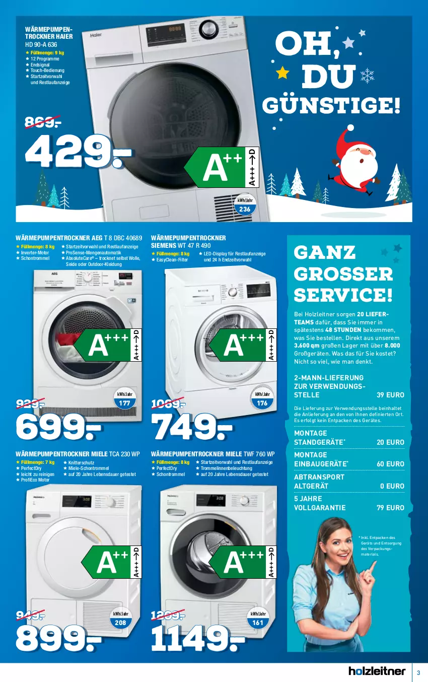 Aktueller Prospekt Holzleitner - von 26.11 bis 23.12.2022 - strona 3 - produkty: aeg, auer, auto, Bau, beko, beleuchtung, elle, Haier, Holz, kleid, Kleidung, LG, miele, Ria, rosen, rwe, siemens, Signal, Sport, Ti, Trockner, trommel, wärmepumpentrockner, wolle