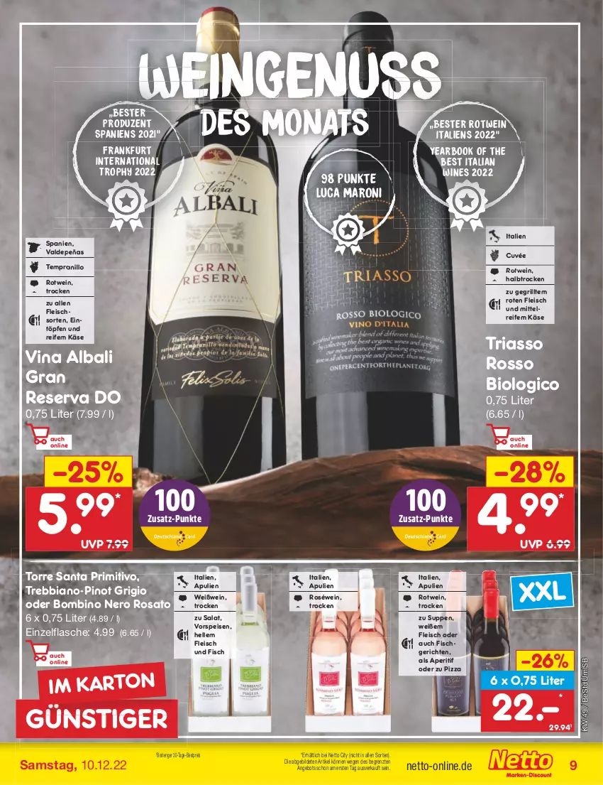 Aktueller Prospekt Netto Marken-Discount - Filial-Angebote - von 05.12 bis 10.12.2022 - strona 11 - produkty: angebot, aperitif, bestpreis, bio, cuvée, eintöpfe, eis, elle, fisch, flasche, fleisch, grill, Käse, nero, nuss, Pinot, pinot grigio, pizza, primitivo, reis, Ria, rosato, roséwein, rotwein, salat, suppe, suppen, tempranillo, Ti, vorspeise, wein, Weißwein, ZTE