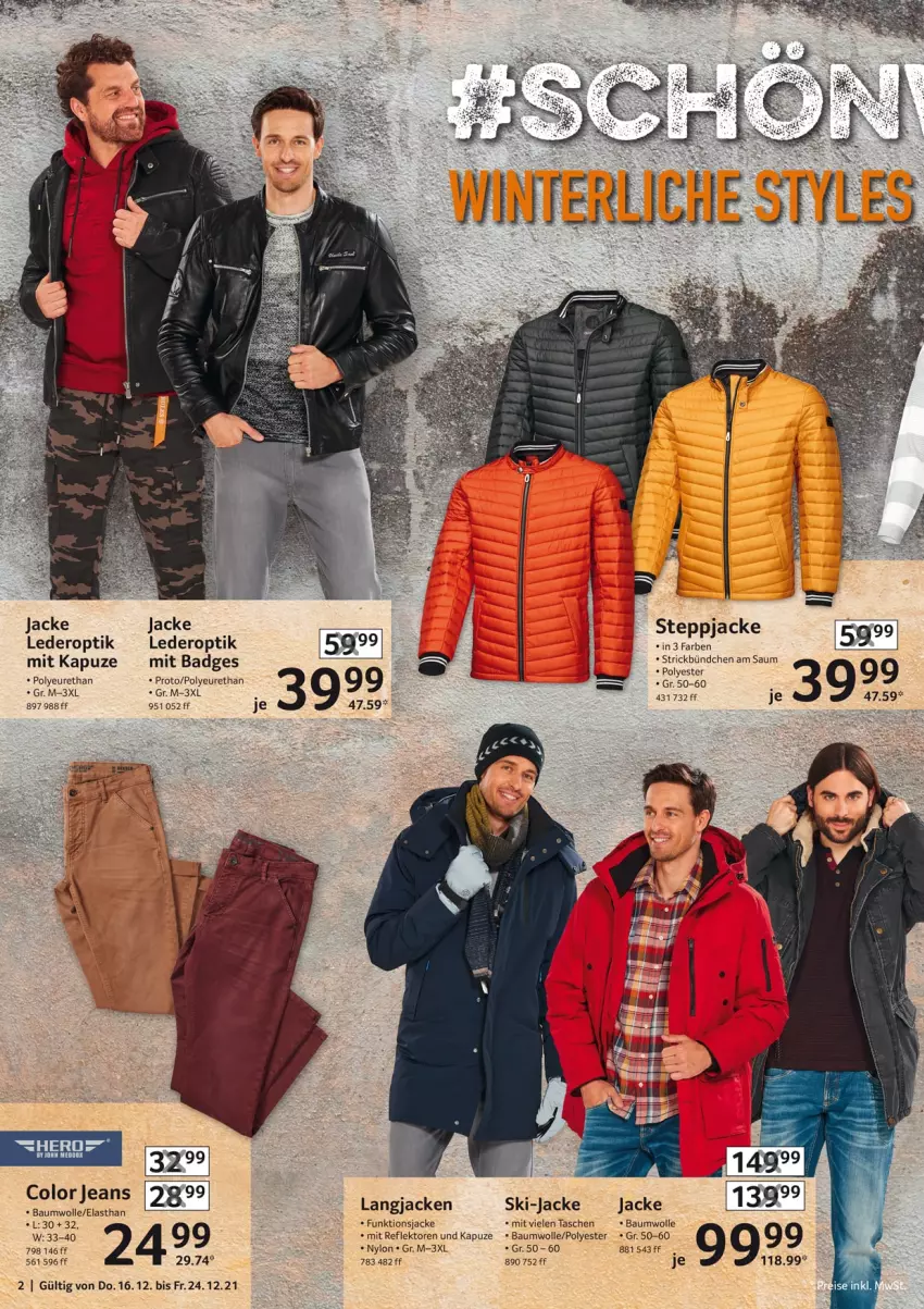 Aktueller Prospekt Selgros - Vorschau:
            Nonfood - von 16.12 bis 24.12.2021 - strona 2 - produkty: Bad, Bau, baumwolle, Jacke, jeans, Steppjacke, Tasche, taschen, Ti, wolle