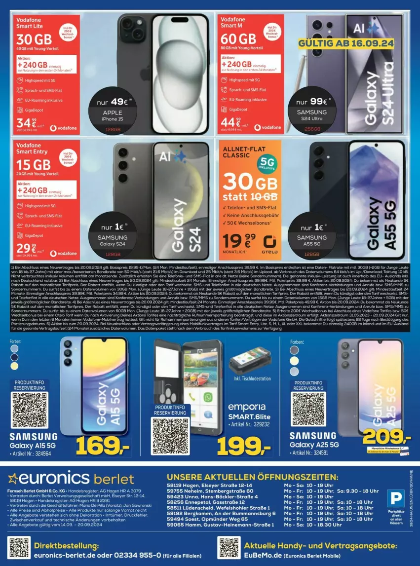 Aktueller Prospekt Euronics - Prospekte - von 14.09 bis 20.09.2024 - strona 12 - produkty: angebot, angebote, Brei, eis, elle, ente, Handy, nero, Ria, ring, Samsung, tee, Ti, tisch, uhr, vodafone, Yo