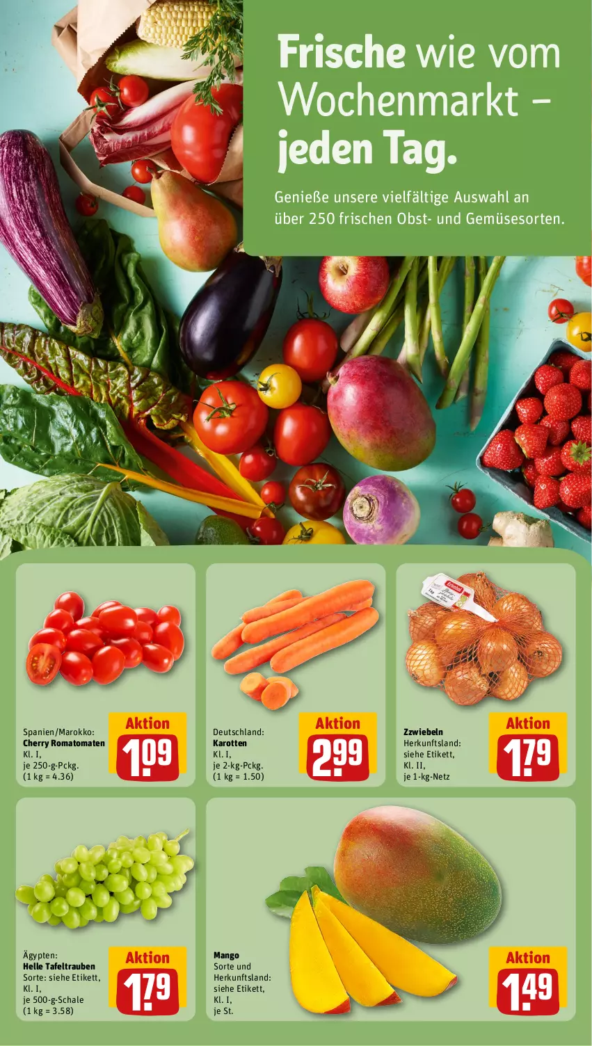 Aktueller Prospekt Rewe - Prospekte - von 10.07 bis 15.07.2023 - strona 11 - produkty: elle, karotten, mango, obst, Romatomaten, Schal, Schale, tafeltrauben, Ti, tomate, tomaten, trauben, und gemüse, zwiebel, zwiebeln