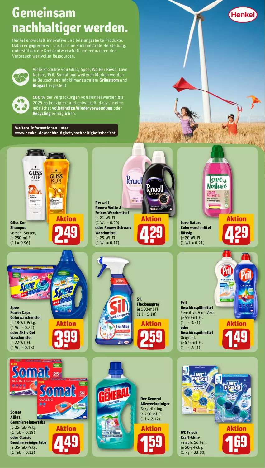 Aktueller Prospekt Rewe - Prospekte - von 10.07 bis 15.07.2023 - strona 21 - produkty: aktiv gel, allzweckreiniger, aloe vera, bio, Cap, Clin, colorwaschmittel, eis, erde, geschirr, geschirrspülmittel, gin, gliss, gliss kur, henkel, kraft, natur, perwoll, pril, Rauch, reiniger, reis, rwe, shampoo, somat, spee, spülmittel, Ti, waschmittel, wc frisch, weck, WICK, wolle