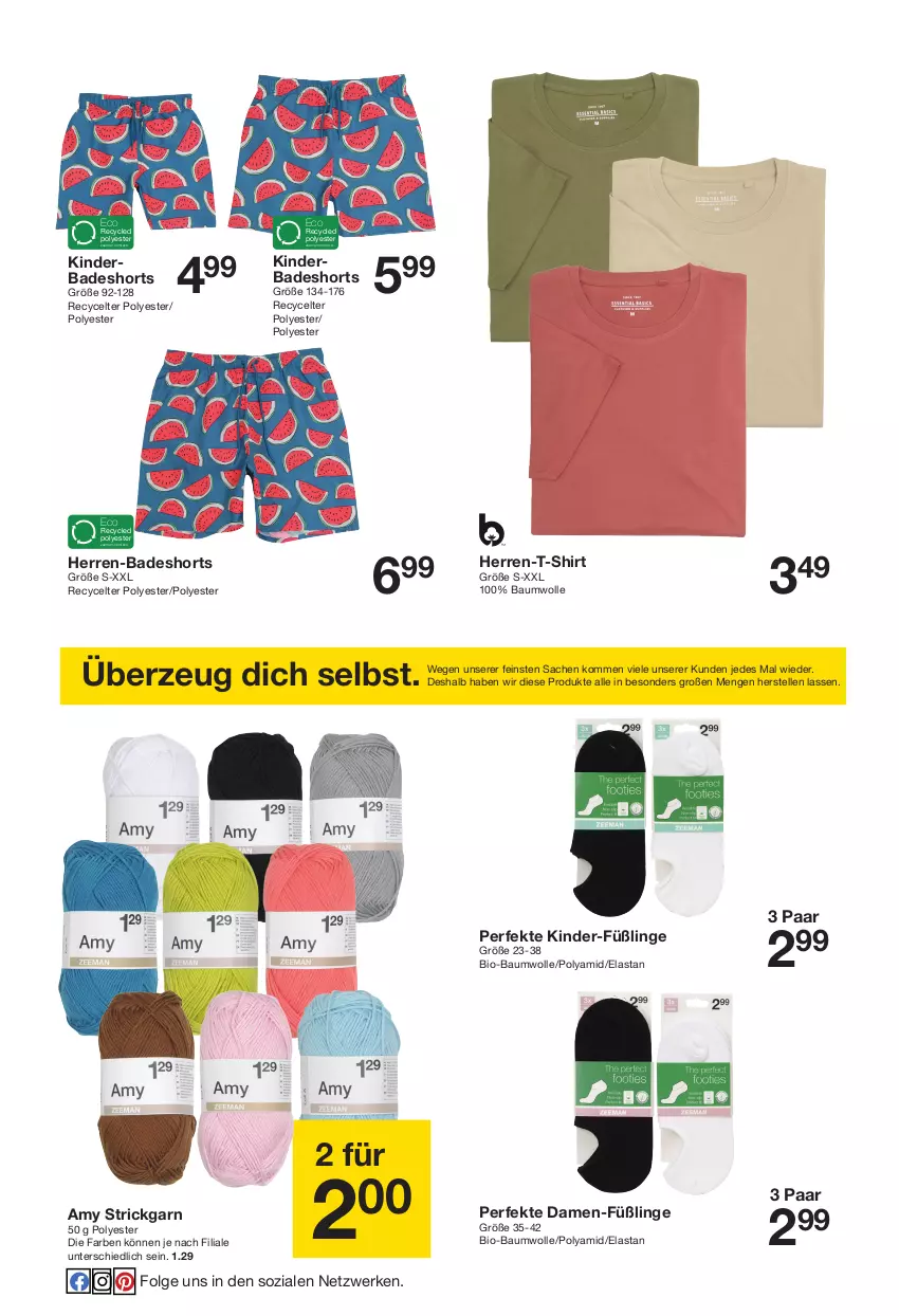 Aktueller Prospekt Zeeman - Prospekte - von 28.05 bis 03.06.2022 - strona 13 - produkty: Bad, badeshorts, Bau, baumwolle, bio, bio-baumwolle, elle, Füßlinge, herren-t-shirt, Kinder, LG, sac, shirt, shorts, Strickgarn, T-Shirt, wolle