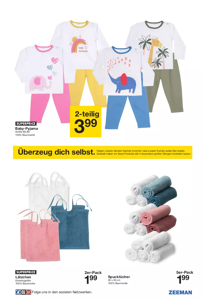 Aktueller Prospekt Zeeman - Prospekte - von 28.05 bis 03.06.2022 - strona 3 - produkty: Baby-Pyjama, Bau, baumwolle, elle, Lätzche, LG, Pyjama, sac, tücher, wolle