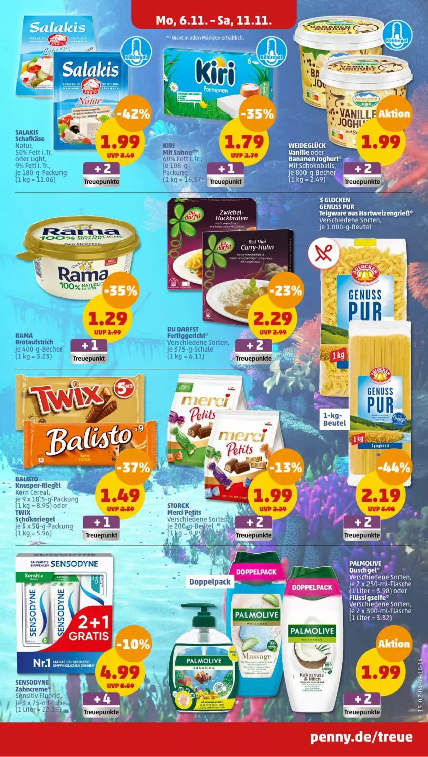 Aktueller Prospekt Penny - Prospekte - von 06.11 bis 11.11.2023 - strona 15 - produkty: aqua, balisto, braten, creme, kokos, kokosnuss, merci, milch, nuss, riegel, schoko, schokoriegel, sensodyne, storck, tee, Ti, twix, zahncreme, zwiebel