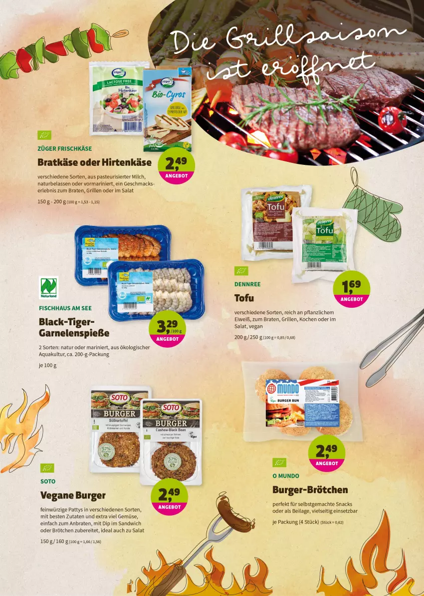 Aktueller Prospekt Denns Biomarkt - Prospekte - von 27.04 bis 10.05.2022 - strona 2 - produkty: angebot, aqua, bohne, bohnen, braten, brötchen, buch, burger, cola, dennree, dip, fisch, frischkäse, garnelen, grill, hirtenkäse, ilag, kartoffel, Käse, Kürbis, lack, mac, milch, natur, naturland, Rauch, rucola, salat, sandwich, snack, snacks, Ti, Tofu