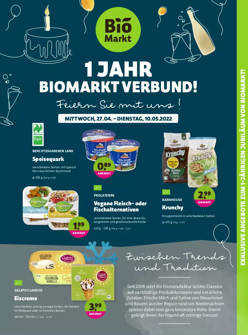 Aktueller Prospekt Denns Biomarkt - Prospekte - von 27.04 bis 10.05.2022 - strona 9 - produkty: angebot, angebote, auer, Bau, Bauer, Becher, bio, classico, creme, eier, eis, eiscreme, Faktu, fisch, Fischalternativen, fleisch, frische milch, Knuspermüsli, küche, mac, milch, müsli, nuss, quark, sac, sahne, Schal, speisequark, Spiele, Ti, Vegane Fleisch