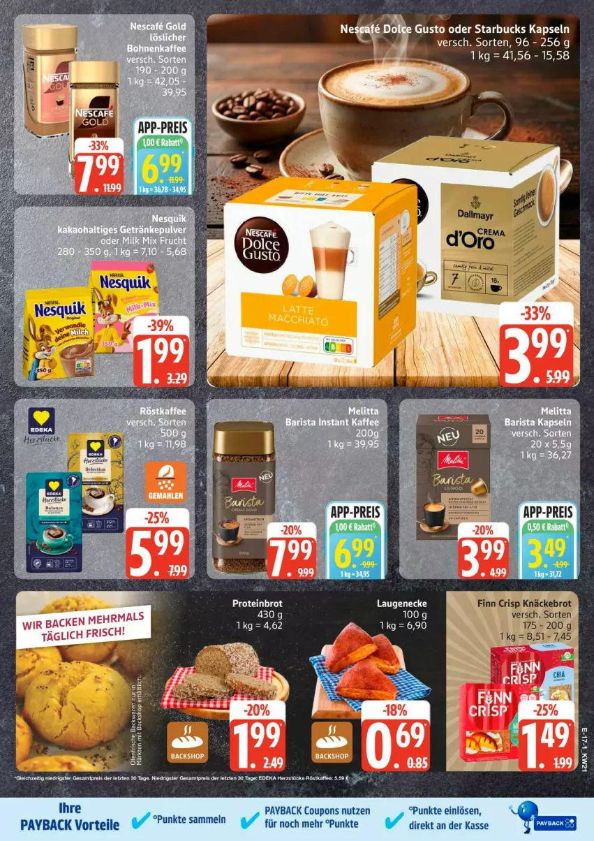 Aktueller Prospekt Edeka - Prospekte - von 18.05 bis 23.05.2026 - strona 18 - produkty: brot, coupon, coupons, deka, eis, kaffee, knäckebrot, Laugeneck, payback, reis, röstkaffee, starbucks, Ti, ZTE
