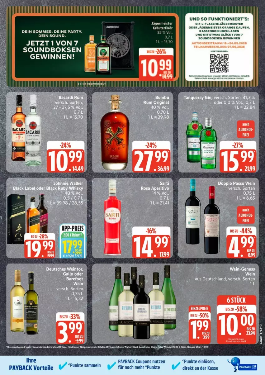 Aktueller Prospekt Edeka - Prospekte - von 18.05 bis 23.05.2026 - strona 22 - produkty: bacardi, coupon, coupons, eis, flasche, Germ, jägermeister, kräuter, kräuterlikör, likör, Meister, orange, payback, Ti