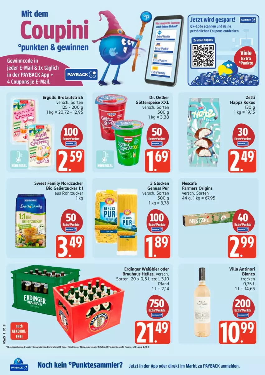 Aktueller Prospekt Edeka - Prospekte - von 18.05 bis 23.05.2026 - strona 25 - produkty: aufstrich, bier, bio, brot, brotaufstrich, coupon, coupons, decke, Dr. Oetker, eis, elle, erdinger, gelierzucker, gin, götterspeise, kokos, nescafe, nordzucker, nuss, payback, rohrzucker, Sweet Family, tesa, Ti, zucker