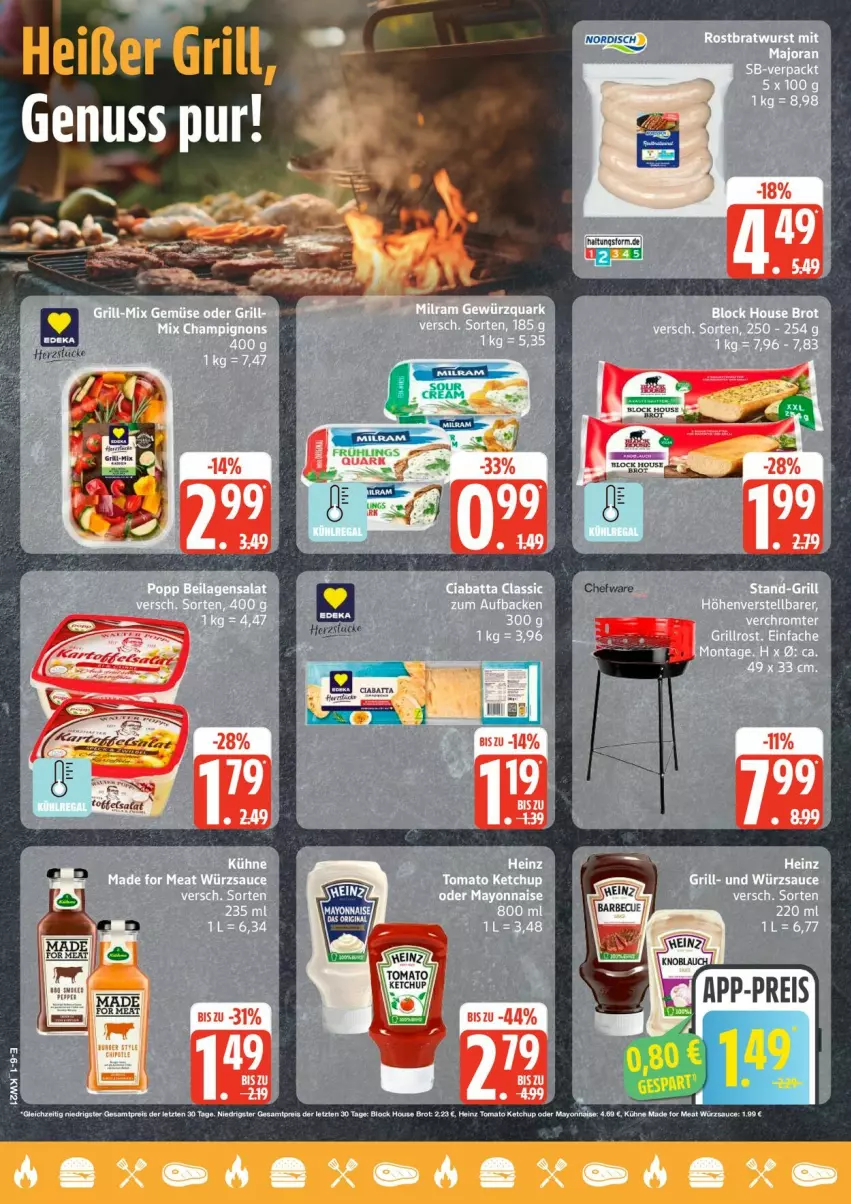 Aktueller Prospekt Edeka - Prospekte - von 18.05 bis 23.05.2026 - strona 6 - produkty: bratwurst, brot, eis, grill, grillrost, heinz, ketchup, Kühne, mayonnaise, reis, rostbratwurst, sauce, tee, Ti, tomato ketchup, Wanne, wurst, würzsauce, Yo, ZTE