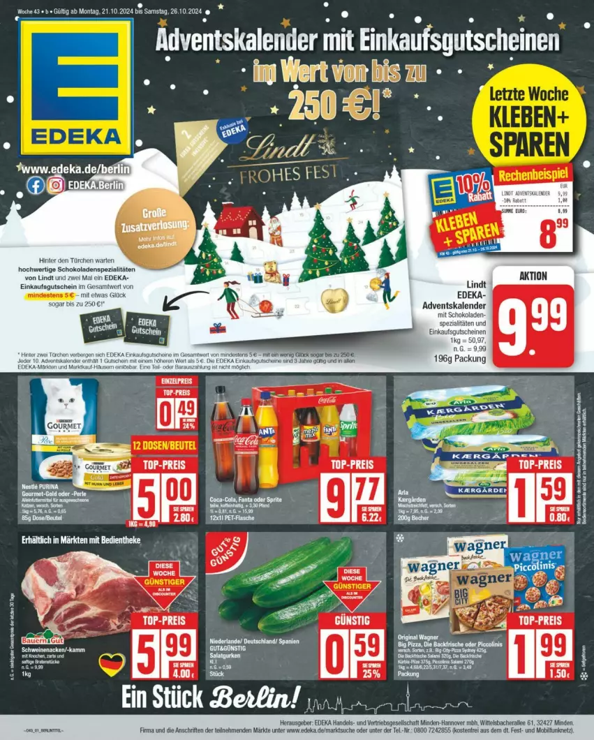 Aktueller Prospekt Edeka - Prospekte - von 19.10 bis 26.10.2024 - strona 1 - produkty: Adventskalender, deka, dell, eis, gutschein, gutscheine, lindt, reis, schoko, schokolade, schokoladen, Spezi, Ti, top-preis