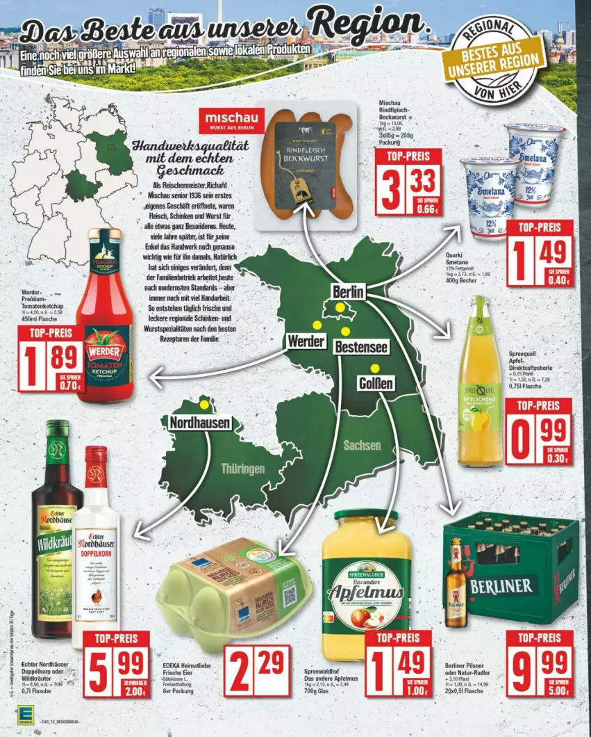 Aktueller Prospekt Edeka - Prospekte - von 19.10 bis 26.10.2024 - strona 12 - produkty: apfel, apfelmus, berliner, deka, eier, eis, flasche, fleisch, ketchup, LG, Meister, Mode, natur, pils, pilsner, radler, reis, rezept, rind, rindfleisch, schinken, schorle, sesam, Spezi, spreewaldhof, tomate, tomaten, tomatenketchup, wurst