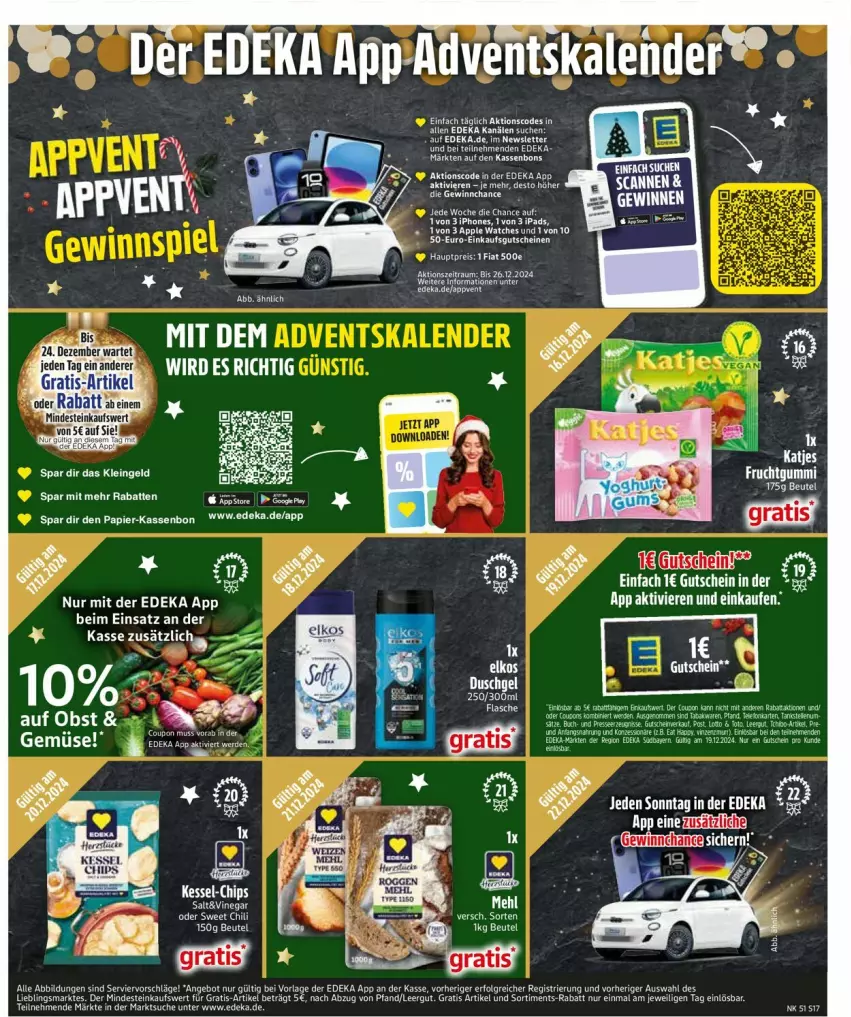 Aktueller Prospekt Edeka - Prospekte - von 16.12 bis 21.12.2024 - strona 19 - produkty: aeg, angebot, Apple, Apple Watch, chips, deka, deo, eier, flasche, frucht, fruchtgummi, gutschein, gutscheine, ipad, iphone, katjes, LG, mehl, obst, tee, Ti