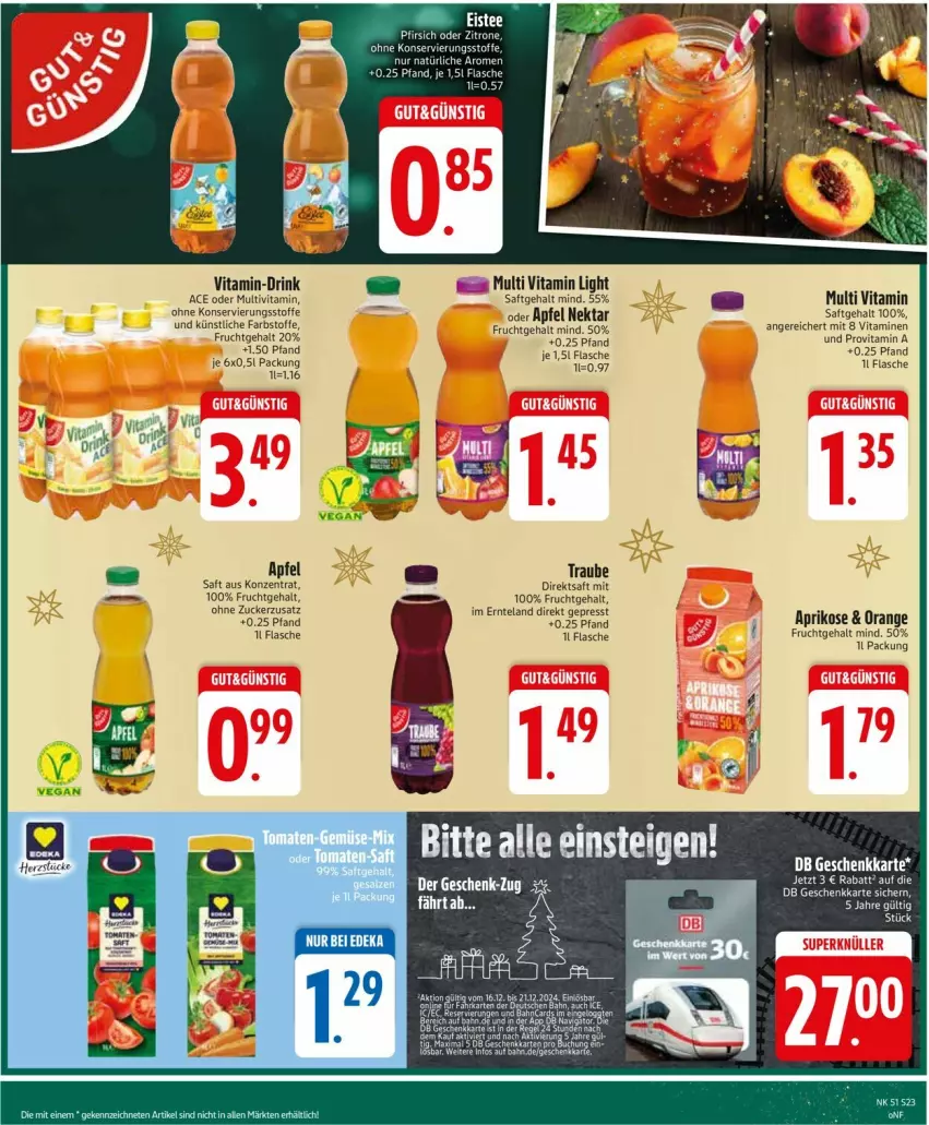 Aktueller Prospekt Edeka - Prospekte - von 16.12 bis 21.12.2024 - strona 25 - produkty: apfel, aprikose, direktsaft, drink, Elan, flasche, frucht, Nektar, orange, saft, Ti, vita, Vitamine, zucker