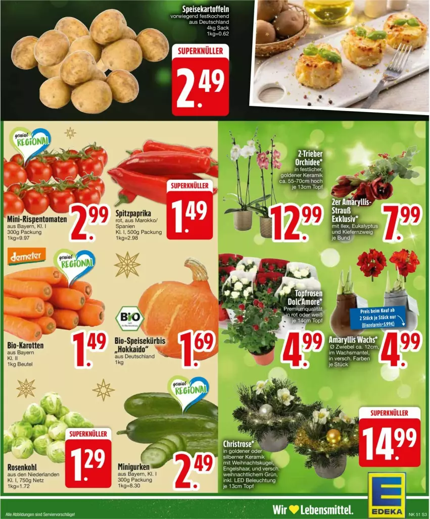 Aktueller Prospekt Edeka - Prospekte - von 16.12 bis 21.12.2024 - strona 5 - produkty: beleuchtung, beutel, bio, bio-karotten, eis, Engel, karotten, Kürbis, lebensmittel, Mantel, paprika, paprika rot, reis, rosen, Rosenkohl, Spitzpaprika