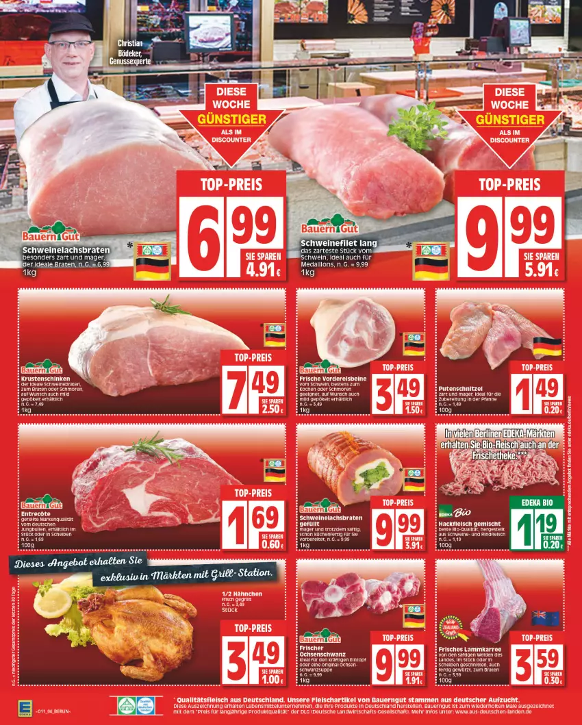 Aktueller Prospekt Edeka - Angebote der Woche - von 13.03 bis 18.03.2023 - strona 4 - produkty: aeg, berliner, bio, braten, deka, edeka bio, eis, filet, fleisch, gewürz, gin, hackfleisch, hackfleisch gemischt, jungbullen, küche, Küchen, lachs, Lachsbraten, reis, rel, saft, schnitten, schwein, schweine, schweinefilet, Schweinelachs, Ti, wein, weine