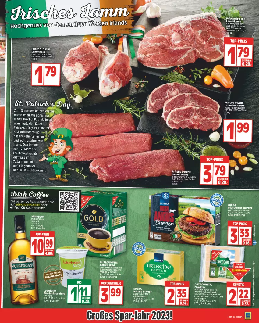 Aktueller Prospekt Edeka - Angebote der Woche - von 13.03 bis 18.03.2023 - strona 5 - produkty: Becher, bett, bio, braten, burger, butter, cheddar, deka, discount, eis, flasche, fleisch, grill, Heu, kotelett, lamm, lammkeule, lammkotelett, nuss, pizza, reis, rezept, rind, rindfleisch, saft, sahne, schlagsahne, Ti, toast, top-preis, whiskey, Yo, ZTE