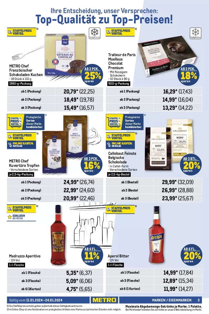 Aktueller Prospekt Metro - GastroJournal - von 11.01 bis 24.01.2024 - strona 3 - produkty: aperol, auto, Bau, beutel, cola, eis, elle, flasche, getränk, getränke, korn, kuchen, Langkornreis, LG, Metro, Mett, metten, Mettenden, Müller, natur, natura, Palette, pommes, Pommes Frites, preisvorteil, reis, schoko, schokolade, schokoladen, spitzen-langkorn, Ti, tisch, top-preis