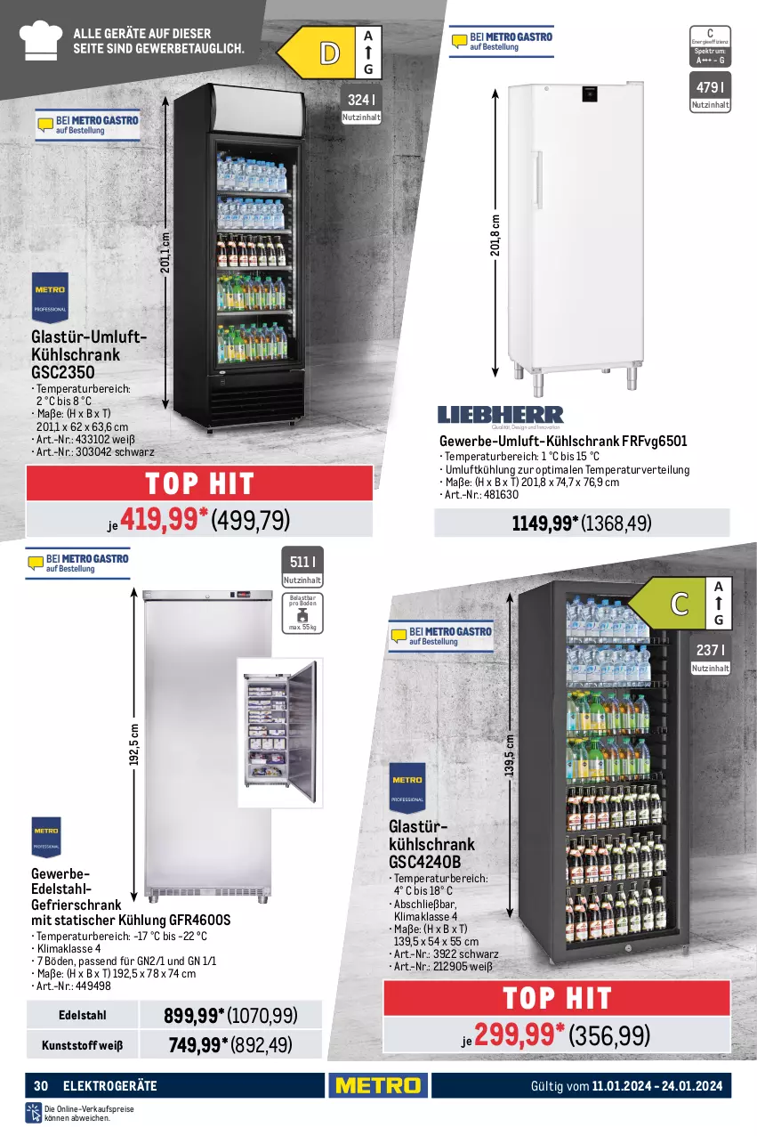 Aktueller Prospekt Metro - GastroJournal - von 11.01 bis 24.01.2024 - strona 30 - produkty: Alwa, Behälter, beleuchtung, edelstahl, eis, Elektro, elektrogeräte, flasche, gefrierschrank, Gläser, Glastür, kühlschrank, LG, Rauch, regal, reis, rum, Schrank, Servierwagen, Spektrum, Ti, tisch, wasser, wein