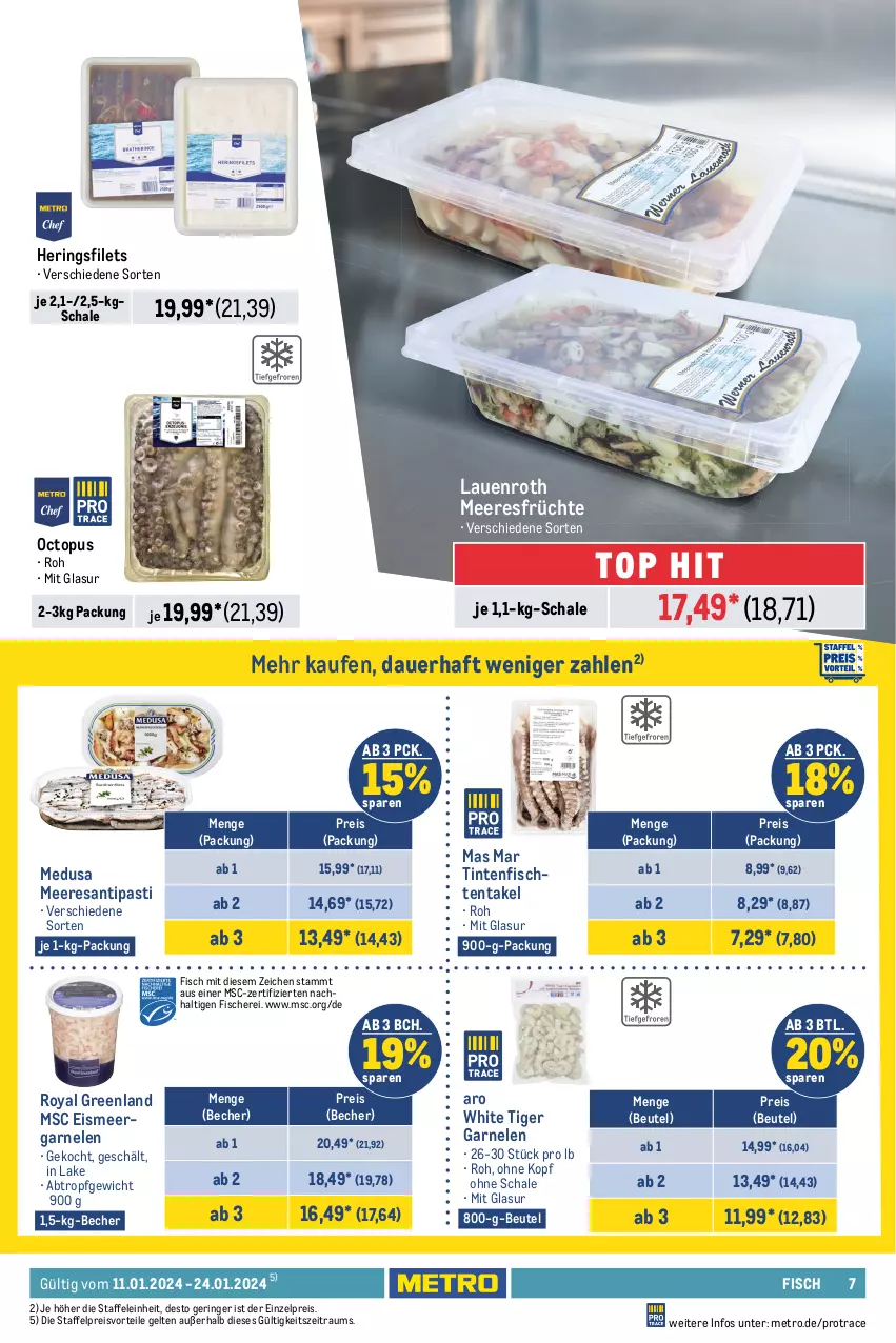 Aktueller Prospekt Metro - GastroJournal - von 11.01 bis 24.01.2024 - strona 7 - produkty: Abtei, angebot, angebote, antipasti, aqua, asti, auer, backfisch, ball, Becher, beutel, brut, eis, elle, erde, filet, filets, fisch, fische, Fischer, fleisch, frischfisch, früchte, garnelen, hering, Herings, heringsfilets, lachs, lachsfilet, mac, meeresfrüchte, Meerwasser, Metro, preisvorteil, Ragout, reis, resa, ring, rwe, Schal, Schale, Schere, seelachsfilet, Ti, trolli, wasser, Wild