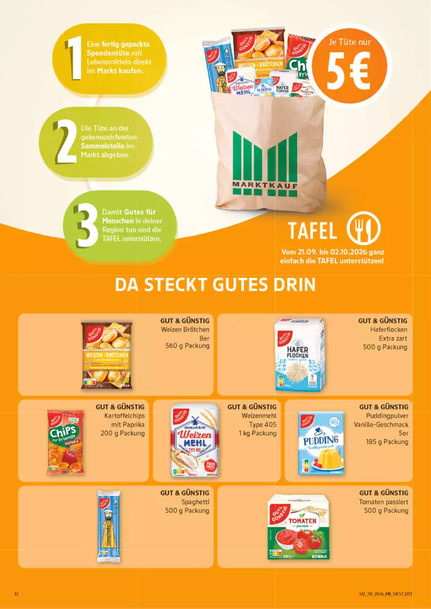 Aktueller Prospekt Marktkauf - Prospekt - von 20.09 bis 26.09.2026 - strona 12 - produkty: brötchen, chips, hafer, haferflocken, kartoffel, kartoffelchips, mac, mehl, mit paprika, paprika, pudding, spaghetti, Ti, tomate, tomaten, Tomaten Passiert, type 405, vanille, weizenmehl