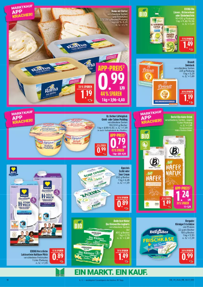 Aktueller Prospekt Marktkauf - Prospekt - von 20.09 bis 26.09.2026 - strona 18 - produkty: apostels, Becher, brandt, deka, Dr. Oetker, eis, erbsen, frischkäse, haltbare milch, Käse, kichererbsen, Körniger Frischkäse, LG, Löffel, milch, pudding, reis, sahne, tee, Ti, zaziki, ZTE