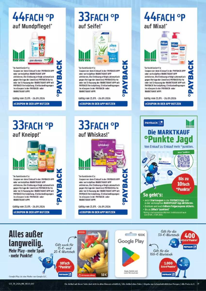 Aktueller Prospekt Marktkauf - Prospekt - von 20.09 bis 26.09.2026 - strona 31 - produkty: auto, coupon, eis, google play, kneipp, LG, Mixa, payback, reis, Seife, Spiele, Ti, Tiere, tisch, whiskas