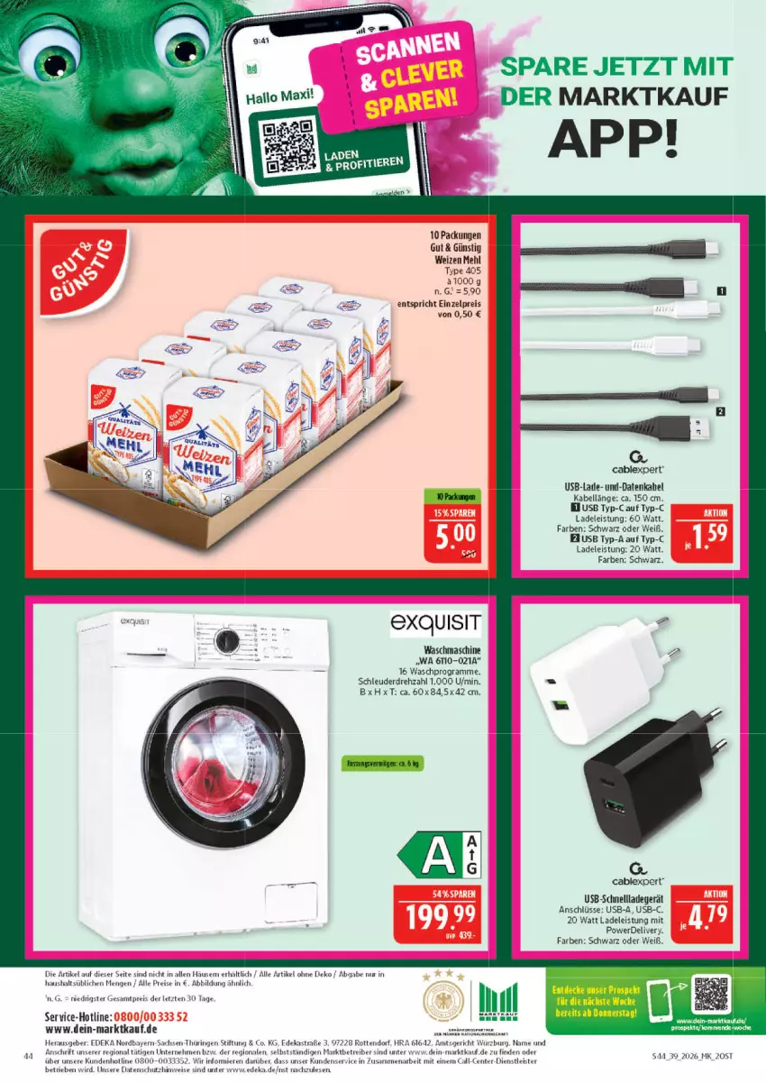 Aktueller Prospekt Marktkauf - Prospekt - von 20.09 bis 26.09.2026 - strona 44 - produkty: Astra, decke, deka, eis, ente, erde, HP, ladegerät, mehl, Paula, reis, ring, sac, schnellladegerät, Ti, type 405, usb, waschmaschine, ZTE