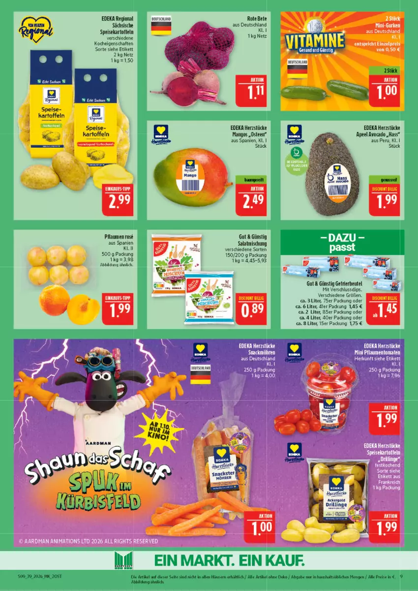 Aktueller Prospekt Marktkauf - Prospekt - von 20.09 bis 26.09.2026 - strona 9 - produkty: avocado, beutel, deka, dip, eis, gefrierbeutel, gurke, gurken, kartoffel, kartoffeln, mango, mangos, mini-gurken, pflaume, pflaumen, reis, rote bete, salat, speisekartoffeln, ssd, tee, Ti