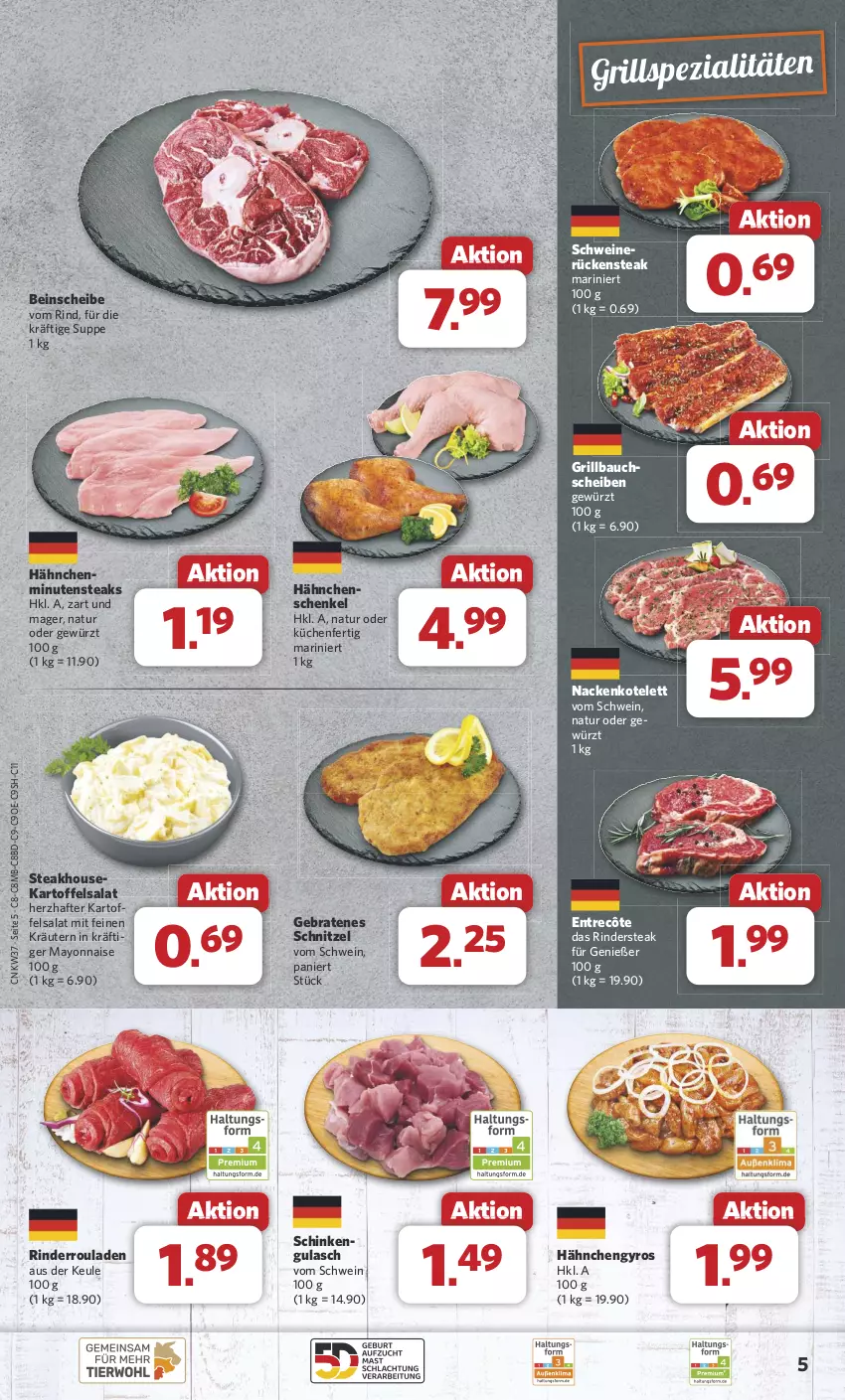 Aktueller Prospekt Combi - Prospekte - von 09.09 bis 14.09.2024 - strona 5 - produkty: Bau, braten, entrecôte, gewürz, grill, Grillbauch, gulasch, gyros, Hähnchengyros, henkel, kartoffel, kartoffelsalat, kotelett, kräuter, kräutern, küche, Küchen, mayonnaise, minutensteaks, natur, rind, rinder, Rinderroulade, rinderrouladen, Rindersteak, rouladen, Rückensteak, salat, schenkel, schinken, schnitzel, schwein, schweine, Spezi, steak, steaks, suppe, Ti, wein, weine, Yo