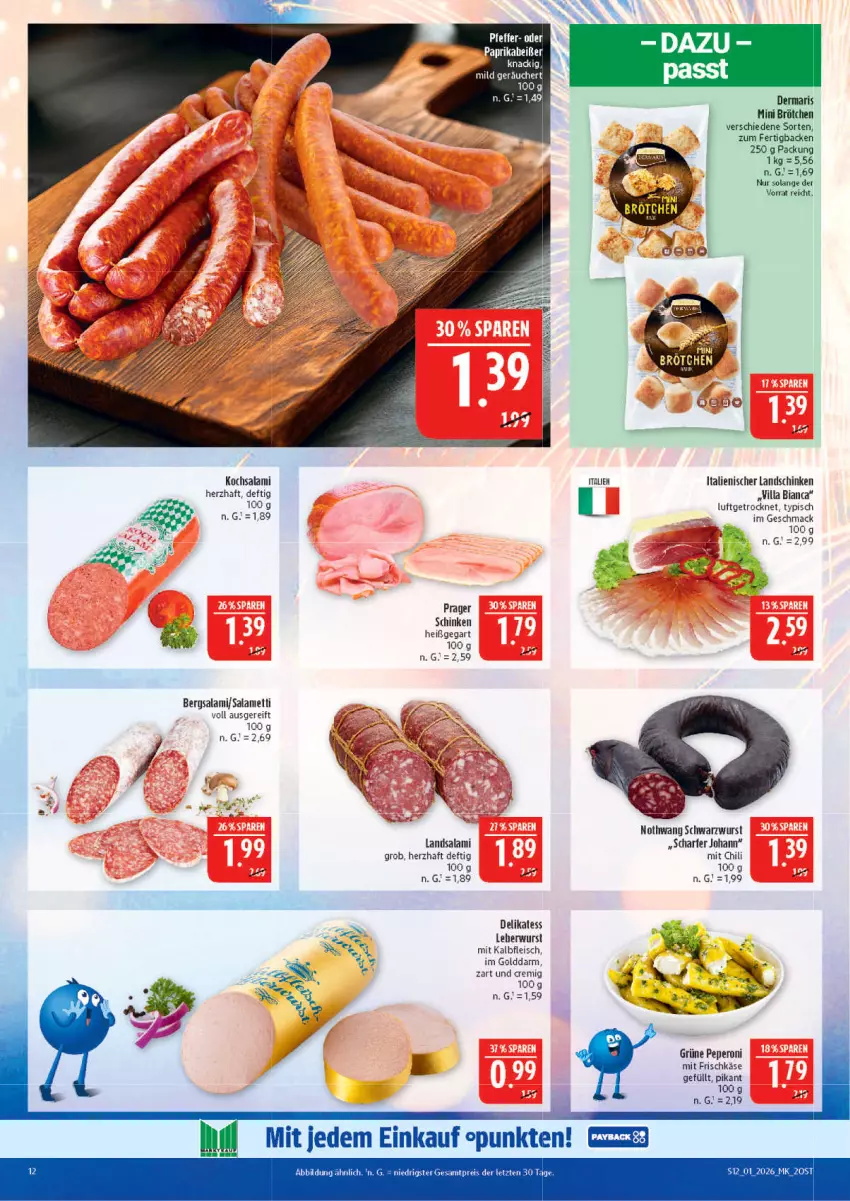 Aktueller Prospekt Marktkauf - Prospekt - von 28.12.2025 bis 03.01.2026 - strona 12 - produkty: brötchen, chili, eis, fleisch, frischkäse, Kalbfleisch, Käse, landschinken, mac, Mett, mit kalbfleisch, paprika, peperoni, Peroni, reis, salami, schinken, Schwarzwurst, Ti, wurst, ZTE
