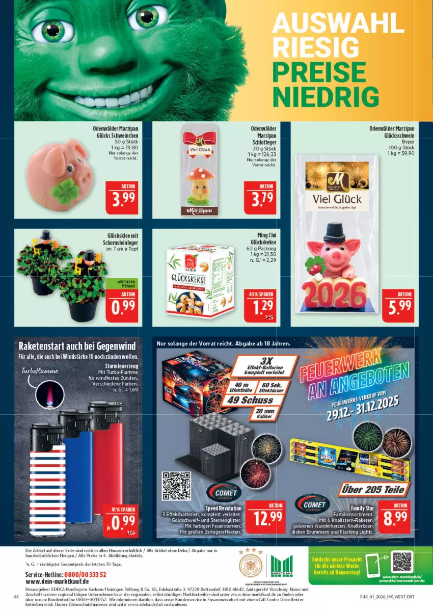 Aktueller Prospekt Marktkauf - Prospekt - von 28.12.2025 bis 03.01.2026 - strona 44 - produkty: Astra, auer, batterie, batterien, deka, eis, ente, erbsen, glücksklee, keks, kekse, kerze, Knallerbsen, marzipan, Raketen, reis, ring, rum, sac, Schornsteinfeger, schwein, Ti, topf, wein, wolle, ZTE