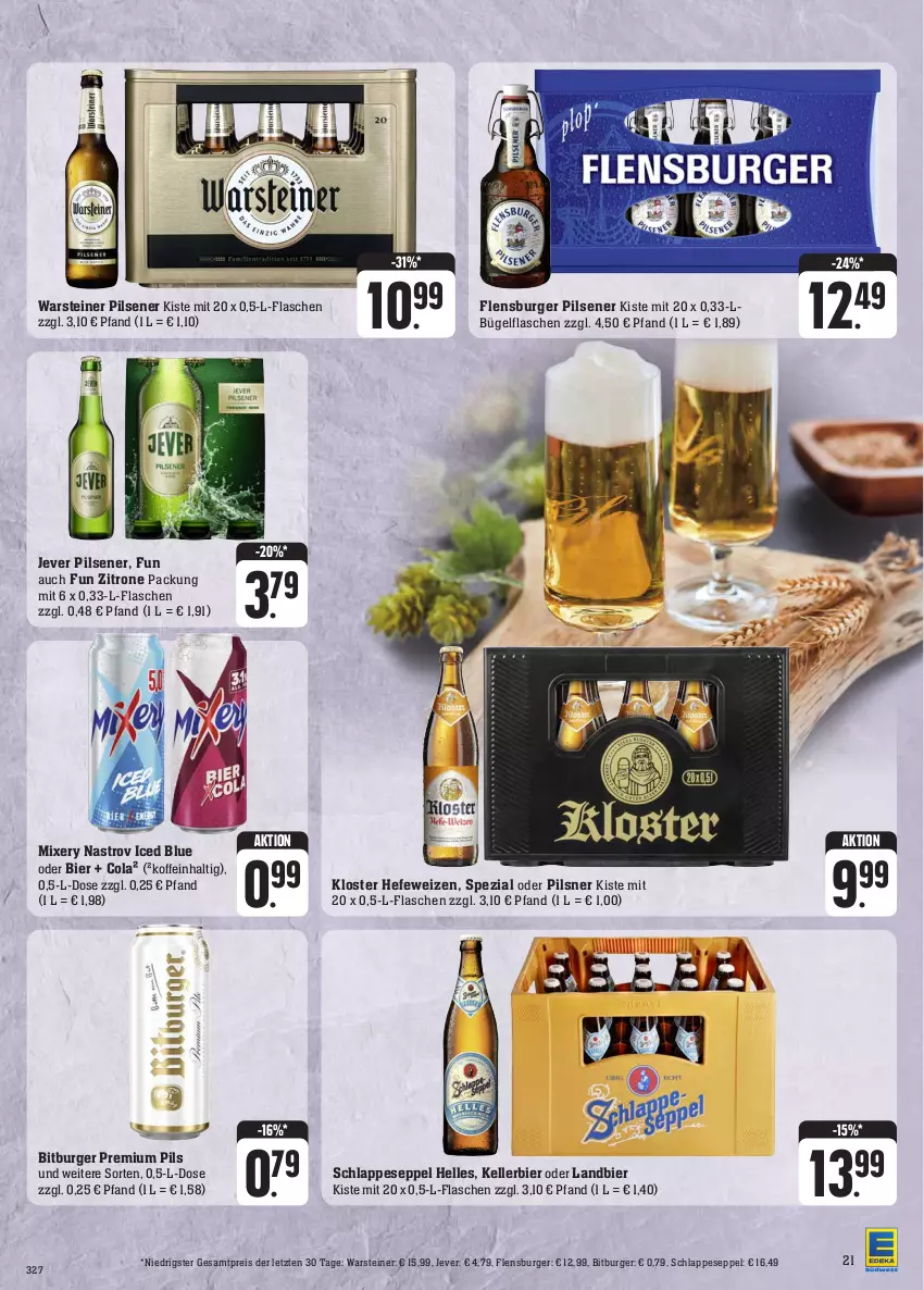 Aktueller Prospekt Edeka - Angebote der Woche - von 25.09 bis 30.09.2023 - strona 26 - produkty: bier, bitburger, bügel, bügelflasche, burger, cola, eis, elle, flasche, flensburger, Hefe, hefeweizen, jever, jever pilsener, kellerbier, Mixer, mixery, pils, pilsener, pilsner, premium pils, reis, Spezi, steiner, Ti, warsteiner, zitrone, ZTE