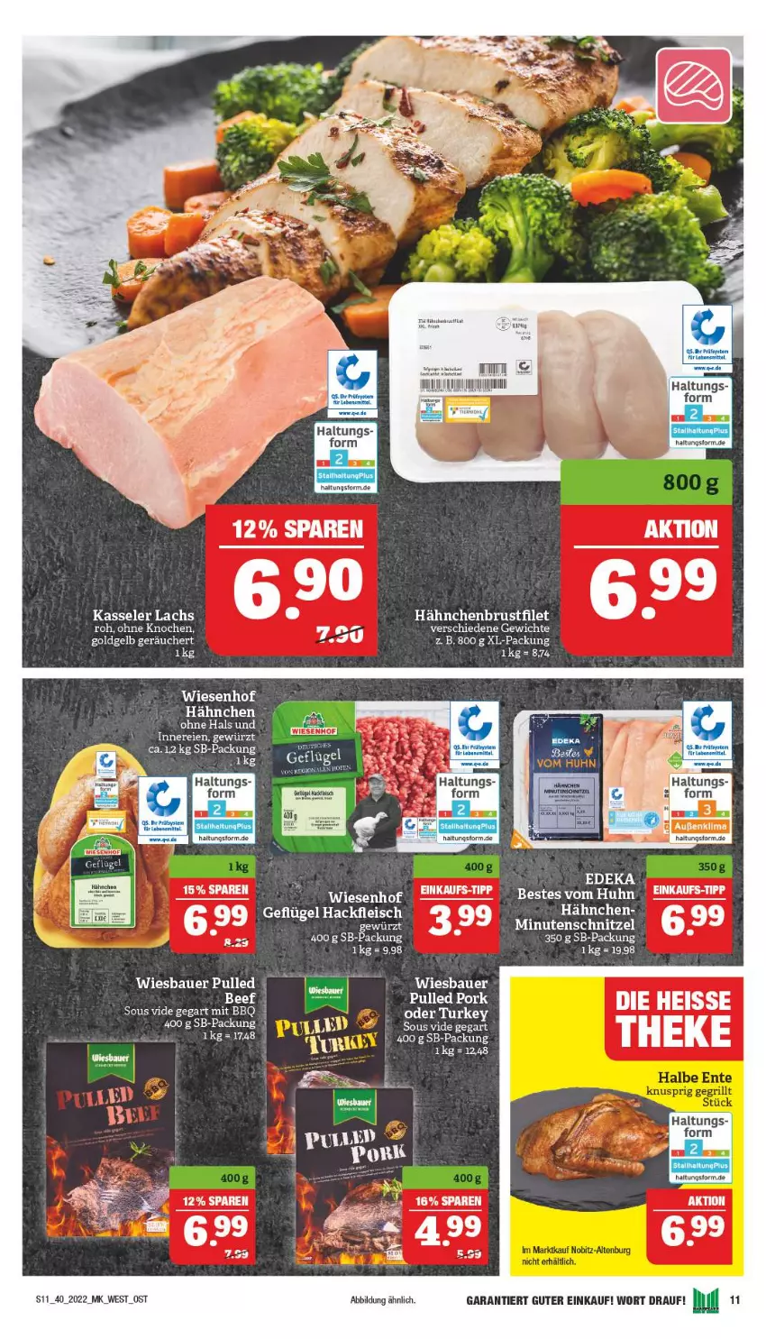 Aktueller Prospekt Marktkauf - Prospekt - von 02.10 bis 08.10.2022 - strona 15 - produkty: auer, Bau, Bauer, brustfilet, eis, filet, fleisch, Geflügel, gewürz, hackfleisch, hähnchenbrust, hähnchenbrustfilet, kasseler, lachs, minutenschnitzel, Pulled Pork, schnitzel, tee, Ti, wiesbauer, wiesenhof