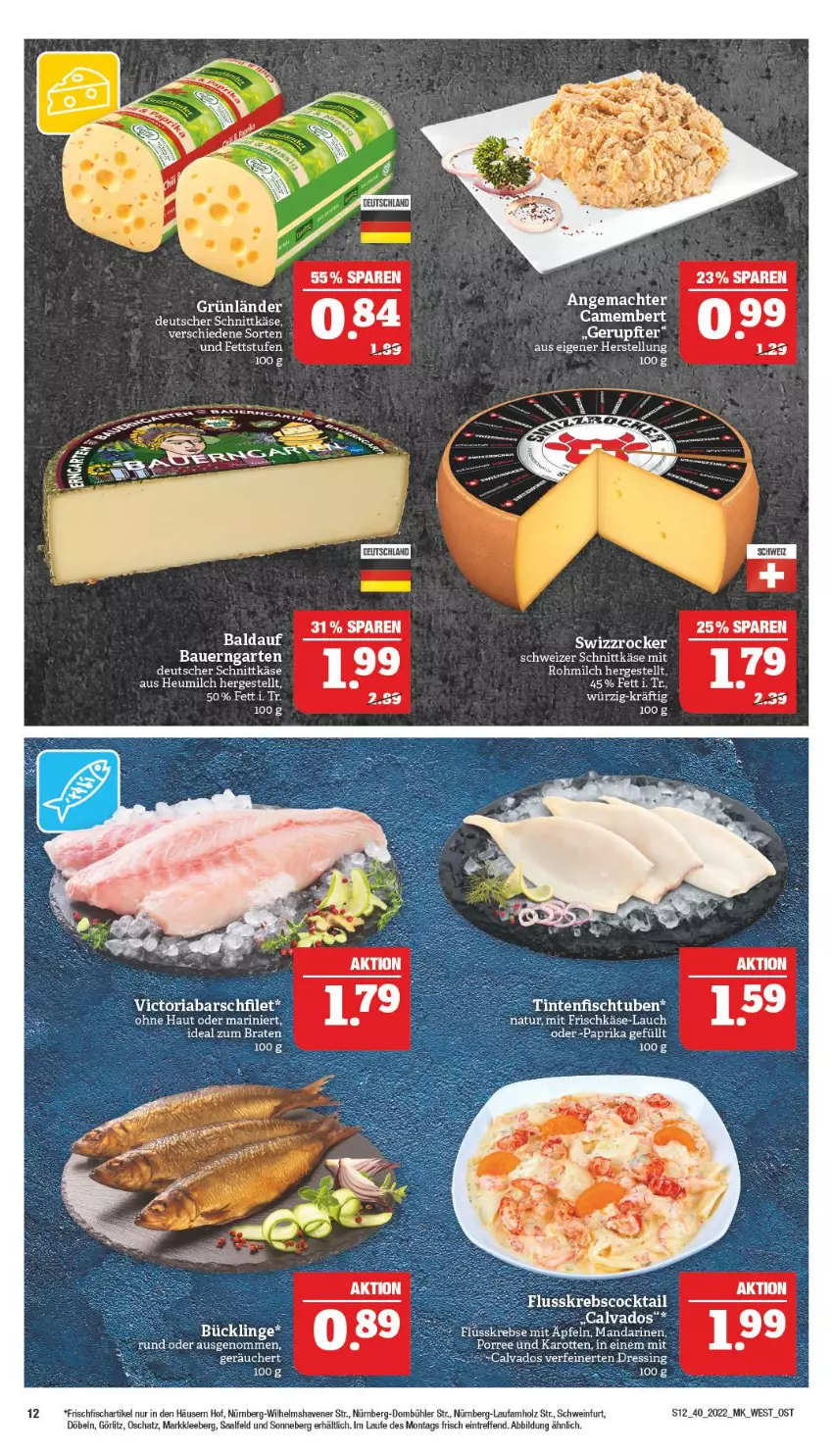 Aktueller Prospekt Marktkauf - Prospekt - von 02.10 bis 08.10.2022 - strona 16 - produkty: auer, braten, camembert, deutscher schnittkäse, fisch, frischfisch, grünländer, Heu, heumilch, Holz, Käse, mac, mandarine, mandarinen, milch, schnittkäse, schwein, schweizer schnittkäse, Swizzrocker, Ti, Toyo, wein, Yo