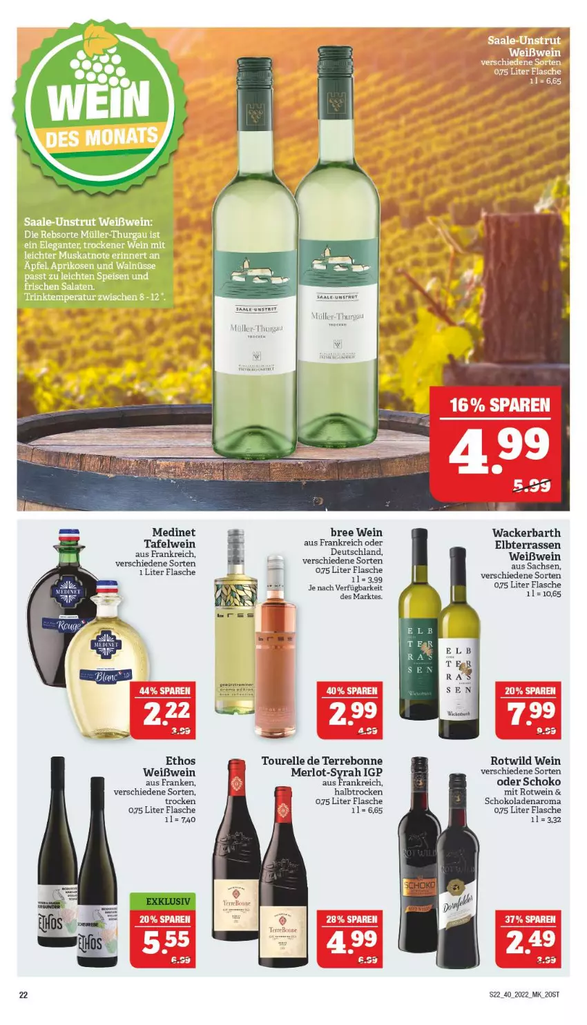 Aktueller Prospekt Marktkauf - Prospekt - von 02.10 bis 08.10.2022 - strona 26 - produkty: bree, elle, flasche, medinet, merl, merlot, Müller, Müller-Thurgau, rel, rotwein, sac, schoko, schokolade, schokoladen, wein, Weißwein, Wild