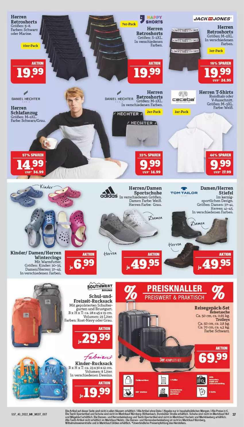 Aktueller Prospekt Marktkauf - Prospekt - von 02.10 bis 08.10.2022 - strona 41 - produkty: Anzug, Clogs, eis, elle, Kinder, kleid, Kleidung, reis, reisetasche, retroshorts, rucksack, sac, Schlafanzug, schuhe, shirt, shirts, shorts, Sport, sportschuhe, T-Shirt, Tasche, teller, Ti, tom tailor, trolley, Winterclogs