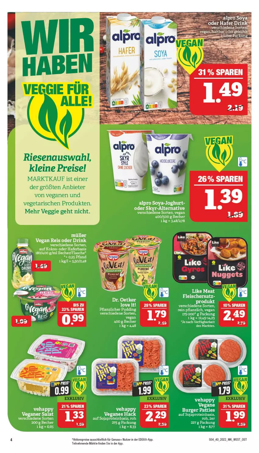 Aktueller Prospekt Marktkauf - Prospekt - von 02.10 bis 08.10.2022 - strona 8 - produkty: aktionspreis, alpro, deka, eis, hafer, leine, nuss, pudding, reis, Ti, Vegeta, veggie