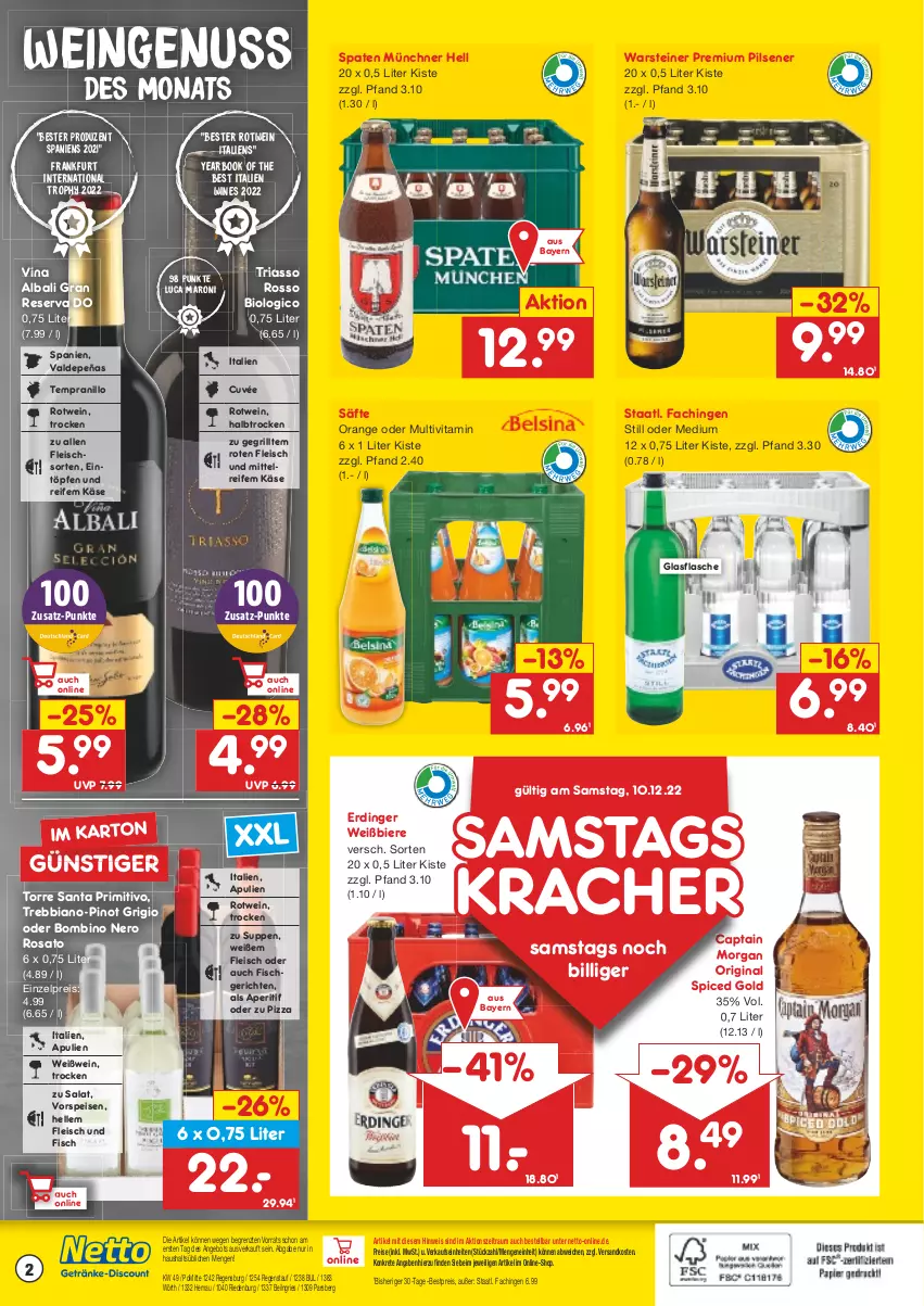 Aktueller Prospekt Netto Marken-Discount - Getränkemarkt in deiner Nähe - von 15.03.2021 bis 10.12.2022 - strona 2 - produkty: angebot, aperitif, bestpreis, bier, Biere, bio, Cap, captain morgan, cuvée, eintöpfe, eis, elle, erdinger, fisch, flasche, fleisch, gin, glasflasche, grill, Käse, kracher, ndk, nero, nuss, orange, original spiced gold, pils, pilsener, Pinot, pinot grigio, pizza, premium pils, primitivo, reis, Ria, rosato, rotwein, säfte, salat, Spaten, Staatl. Fachingen, steiner, suppe, suppen, tempranillo, Ti, vita, vorspeise, warsteiner, wein, Weißwein, ZTE