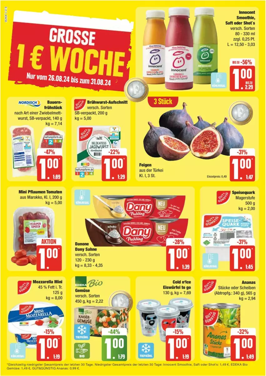 Aktueller Prospekt Edeka - Prospekte - von 26.08 bis 31.08.2024 - strona 2 - produkty: ananas, bio, bio gemüse, deka, edeka bio, eis, eiswürfel, Innocent, reis, saft, smoothie, Ti, würfel, ZTE