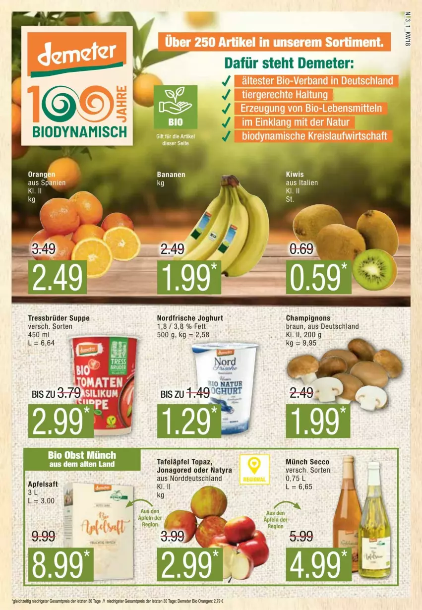 Aktueller Prospekt Edeka - Prospekte - von 27.04 bis 04.05.2024 - strona 3 - produkty: bio, braun, champignon, champignons, ecco, eis, joghur, joghurt, jonagored, kiwi, obst, orange, orangen, reis, suppe, tafeläpfel, ZTE