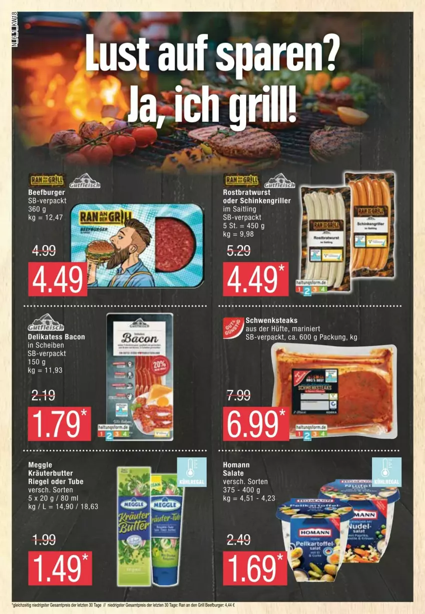 Aktueller Prospekt Edeka - Prospekte - von 27.04 bis 04.05.2024 - strona 6 - produkty: bacon, beef, bratwurst, burger, butter, eis, grill, homann, kräuter, kräuterbutter, reis, riegel, rostbratwurst, salat, salate, schinken, Schinkengriller, Ti, wurst, ZTE