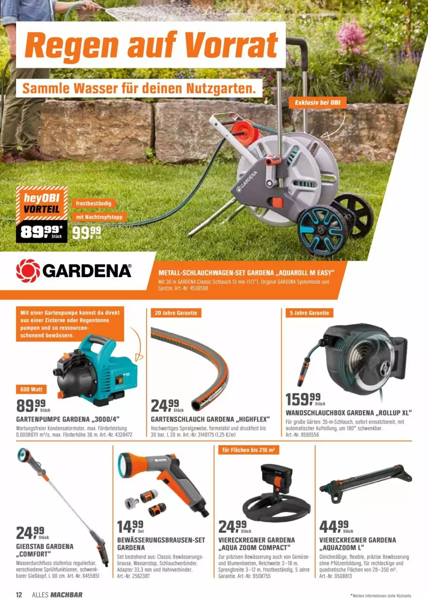 Aktueller Prospekt Obi - Prospekte - von 31.05 bis 12.06.2022 - strona 12 - produkty: adapter, aqua, auto, blume, blumen, brause, gardena, Garten, Gartenpumpe, mac, schlauch, Ti, tisch, Viereckregner, wasser