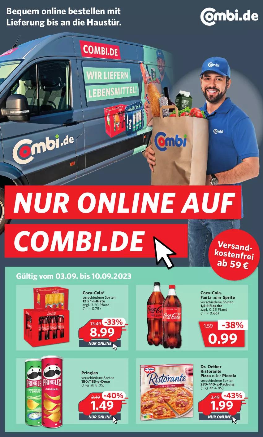 Aktueller Prospekt Combi - Prospekte - von 03.09 bis 10.09.2023 - strona 1 - produkty: aust, coca-cola, cola, Dr. Oetker, elle, fanta, fanta oder, fanta oder sprite, flasche, oder sprite, pizza, pringles, ring, ristorante, ristorante pizza, sprite, Ti