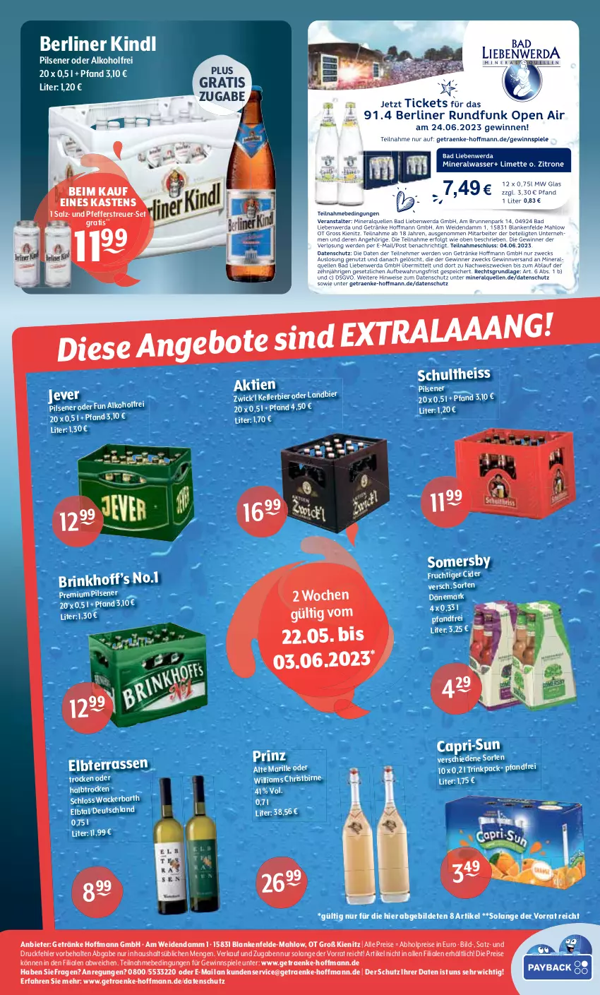 Aktueller Prospekt Getraenke Hoffmann - Prospekte - von 22.05 bis 27.05.2023 - strona 8 - produkty: abholpreise, alkohol, berliner, berliner kindl, bier, Cap, eis, frucht, getränk, getränke, gewinnspiel, jever, jever pilsener, merci, pfeffer, Pfefferstreuer, pils, pilsener, premium pils, reis, salz, Spiele, Ti, WICK