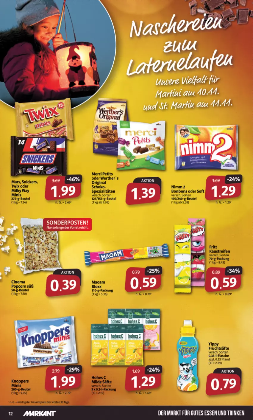 Aktueller Prospekt Markant - Prospekte - von 06.11 bis 11.11.2023 - strona 12 - produkty: beutel, cin, maoam, milky way, popcorn, sonderposten